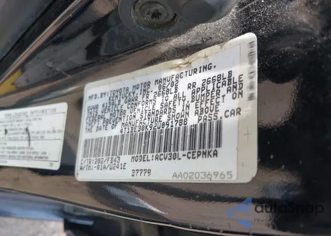 2002 Toyota Camry Le from USA, damaged, VIN 4T1BE30K92U091788